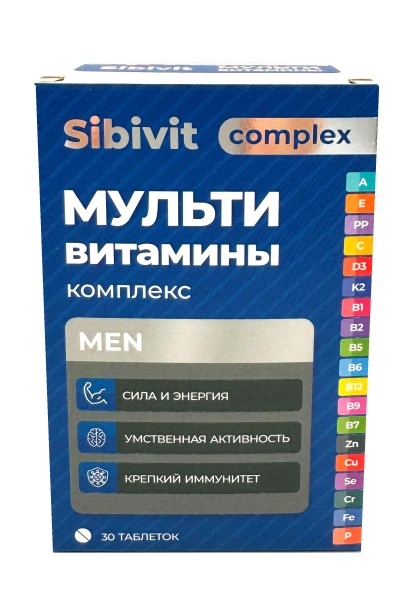 Изображение товара Мультивитаминный комплекс Sibivit для мужчин Фармгрупп 30 таблеток Мультивитаминный комплекс Sibivit для мужчин Фармгрупп 30 таблеток фотография