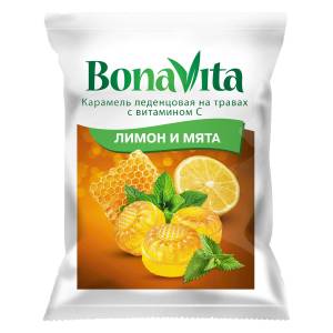 Карамель леденцовая Bonavita Лимон и Мята с витамином С 60г